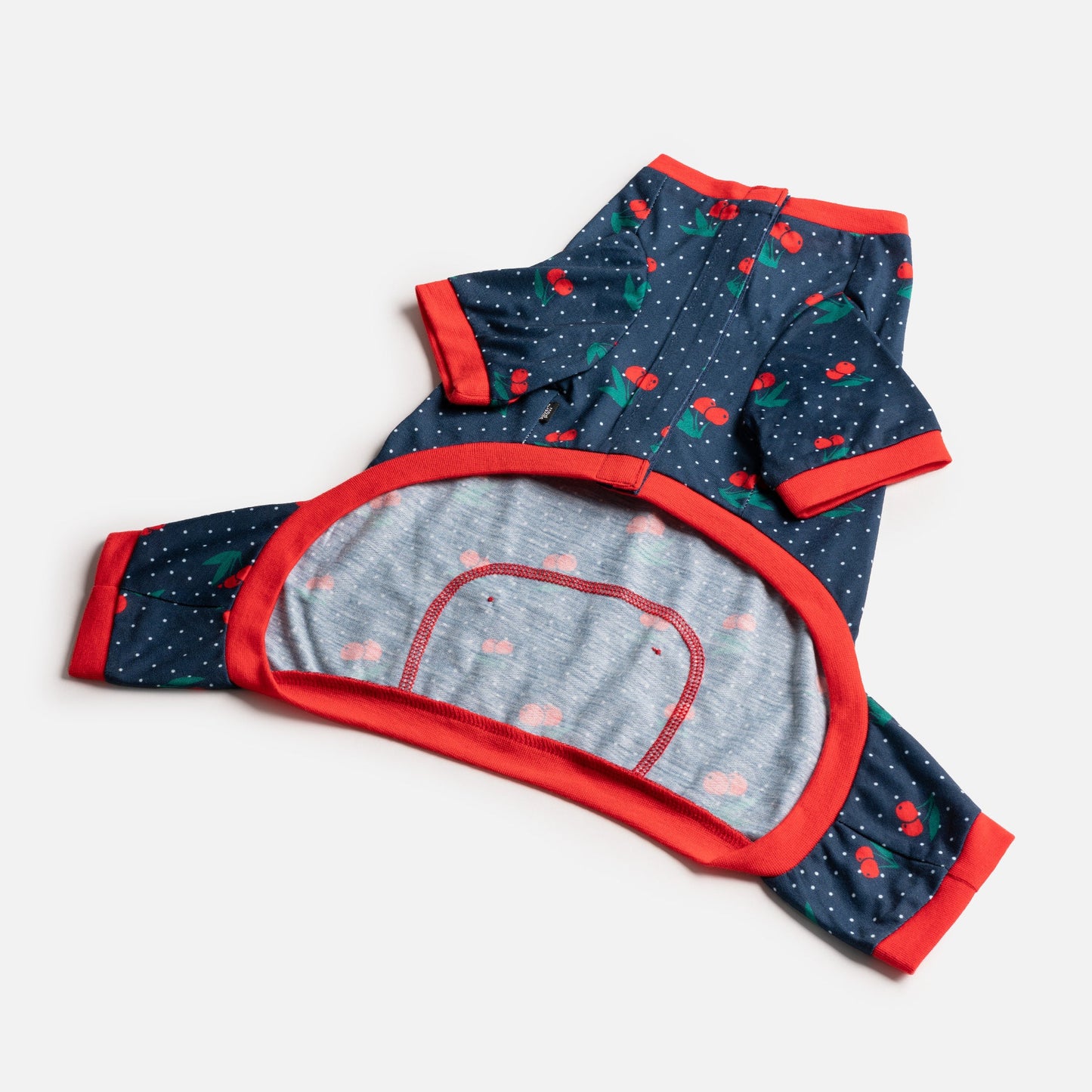 🍒 Cherry Fruit Dog Pajamas – Soft & Cozy Velcro Onesie for Pets