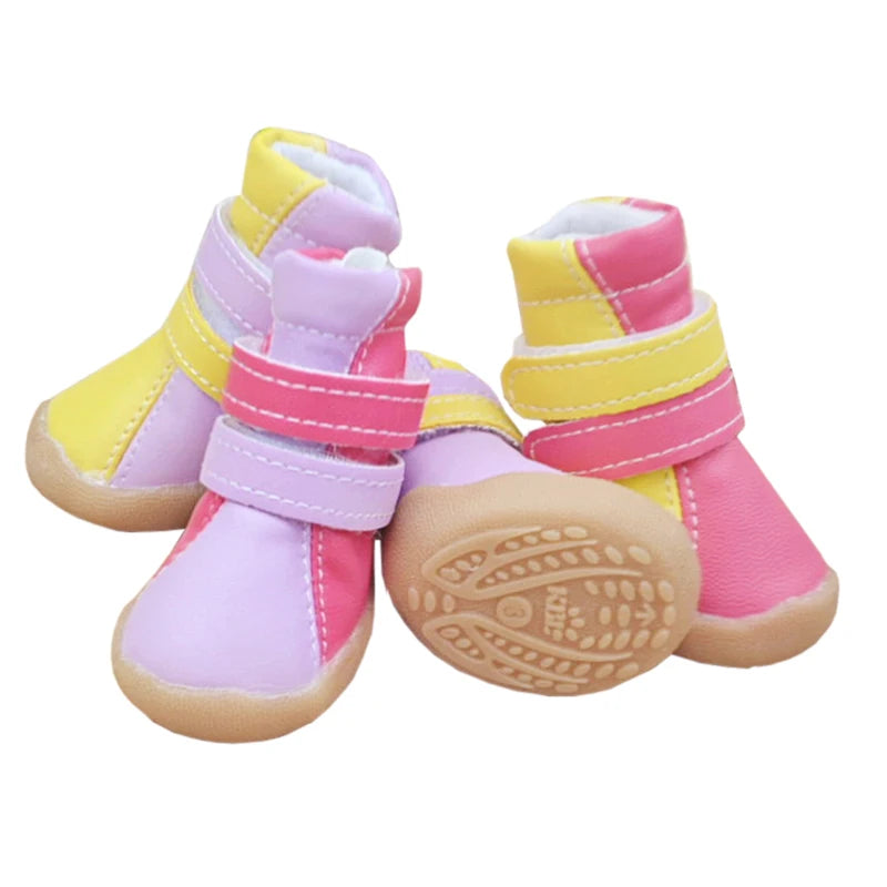 PU Dog Shoes Comfortable Warm Contrast color Outdoor Running Non Slip Pet Sneakers Shoes Waterproof Soft Soles Simple Dogs Boots