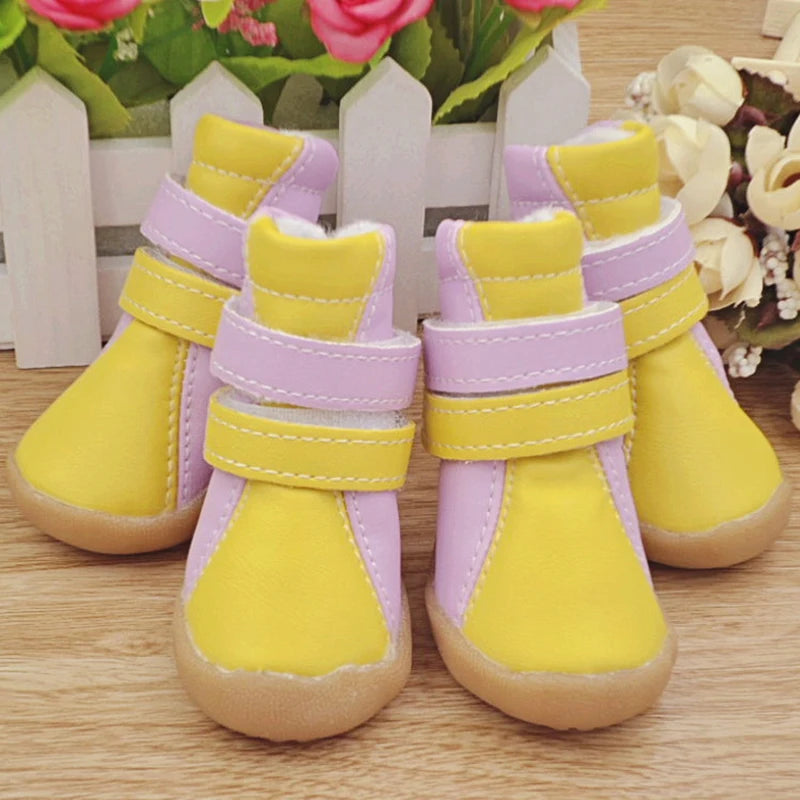 PU Dog Shoes Comfortable Warm Contrast color Outdoor Running Non Slip Pet Sneakers Shoes Waterproof Soft Soles Simple Dogs Boots