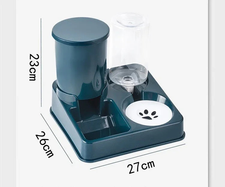 Automatic Cat Feeder Water Dispenser Set, 2 In 1 Tilted Pet Food And Gravity and Waterer.Training