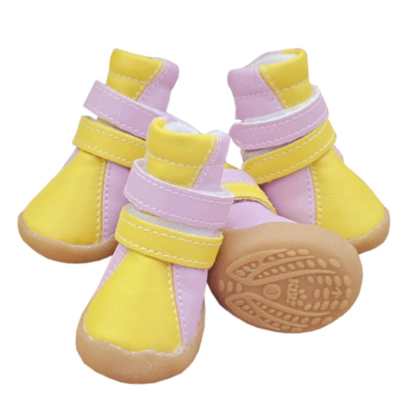 PU Dog Shoes Comfortable Warm Contrast color Outdoor Running Non Slip Pet Sneakers Shoes Waterproof Soft Soles Simple Dogs Boots