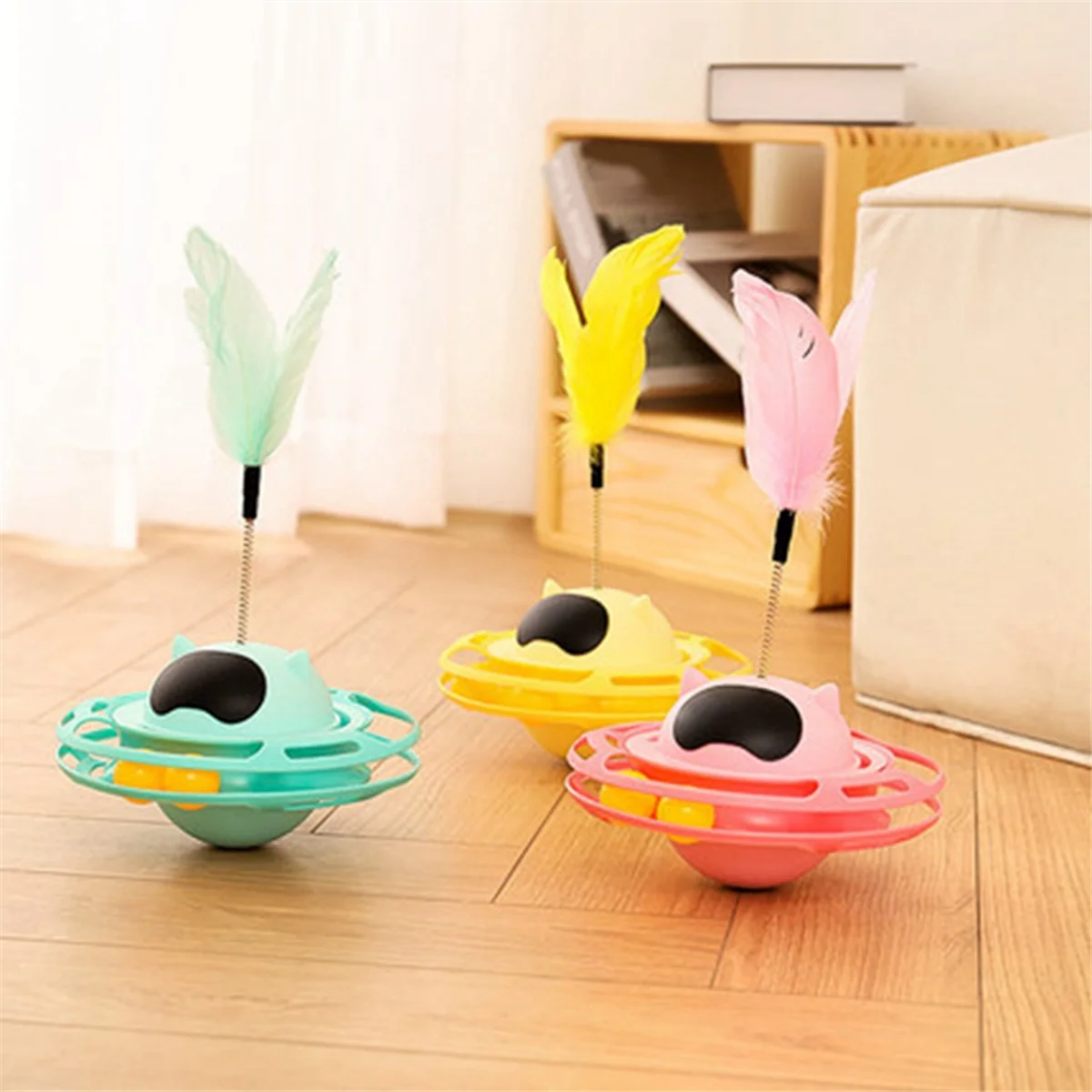 Interactive Cat-Toy, Sturdy Relieve Boredom Trackballs 360 Degree Rotation Kitten Turntable Toy for Pet Supplies