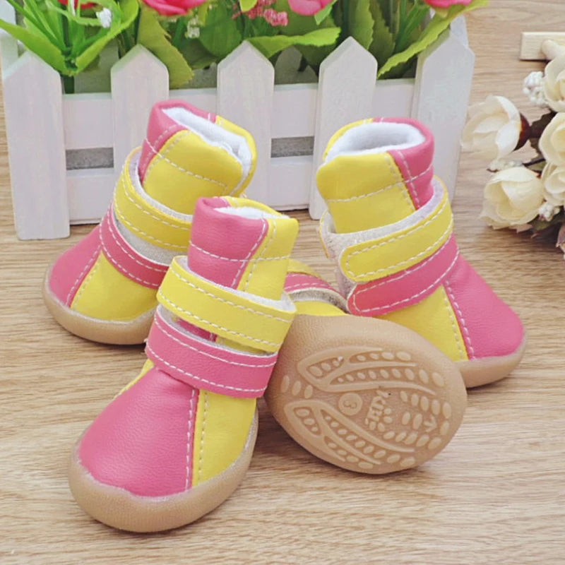 PU Dog Shoes Comfortable Warm Contrast color Outdoor Running Non Slip Pet Sneakers Shoes Waterproof Soft Soles Simple Dogs Boots