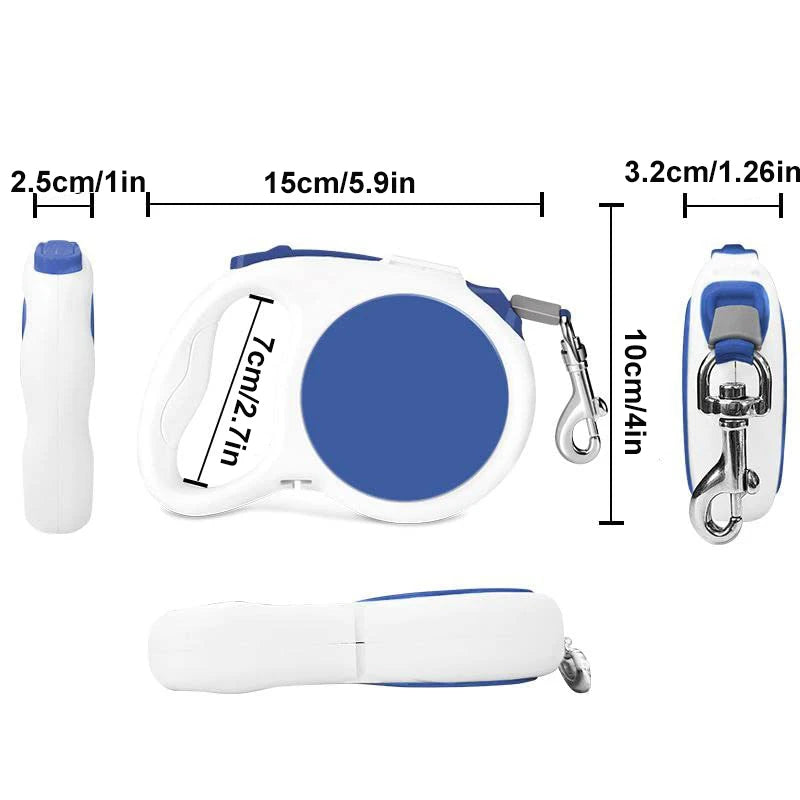Benepaw 3-in-1 Retractable Dog Leash With LED Flashlight Poop Bag Holder Heavy-Duty Puppy Pet Lead For Walking, Hiking Travel