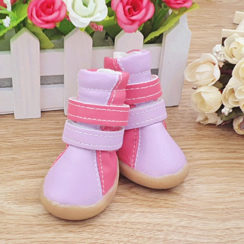 PU Dog Shoes Comfortable Warm Contrast color Outdoor Running Non Slip Pet Sneakers Shoes Waterproof Soft Soles Simple Dogs Boots