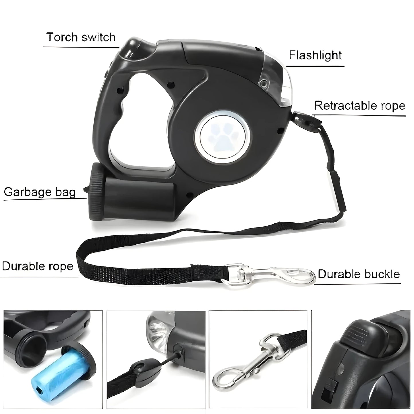 Pet Automatic Retractable Leash Dog Leash Night Lighting Travel Pet Leash With Garbage Bag Traction Rope For Night Walking
