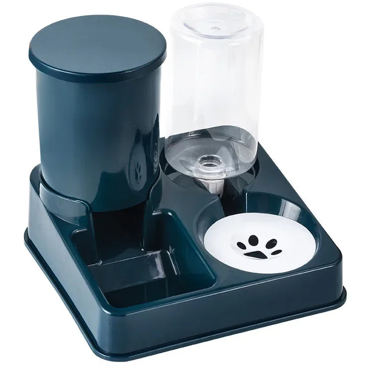 Automatic Cat Feeder Water Dispenser Set, 2 In 1 Tilted Pet Food And Gravity and Waterer.Training