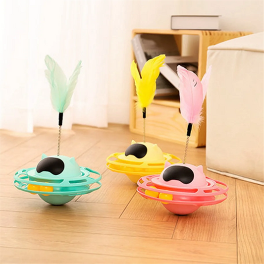 Interactive Cat-Toy, Sturdy Relieve Boredom Trackballs 360 Degree Rotation Kitten Turntable Toy for Pet Supplies