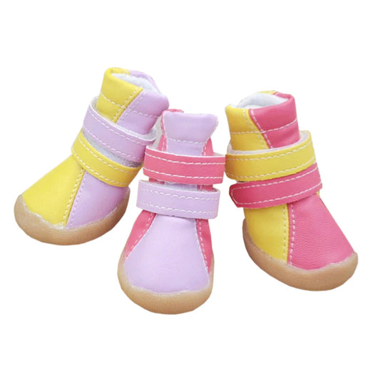 PU Dog Shoes Comfortable Warm Contrast color Outdoor Running Non Slip Pet Sneakers Shoes Waterproof Soft Soles Simple Dogs Boots