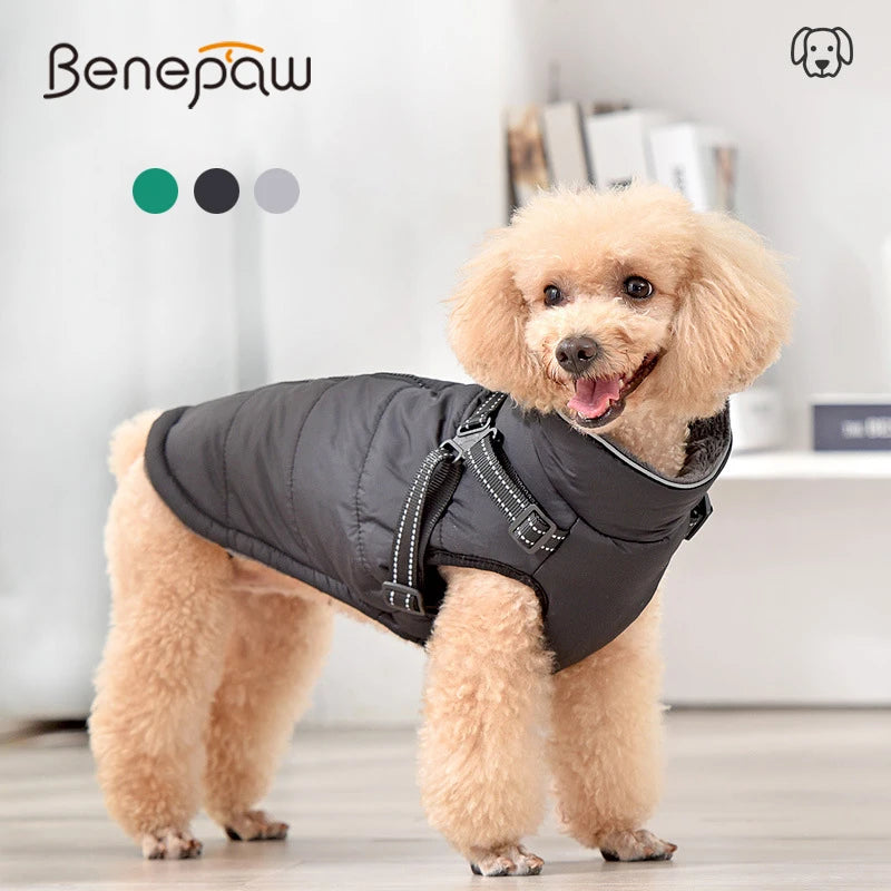 Benepaw Warm Dog Coat Winter Windproof Reflective Pet Clothes Turtleneck Waterproof Harness Jacket For Small Medium Large Dogs