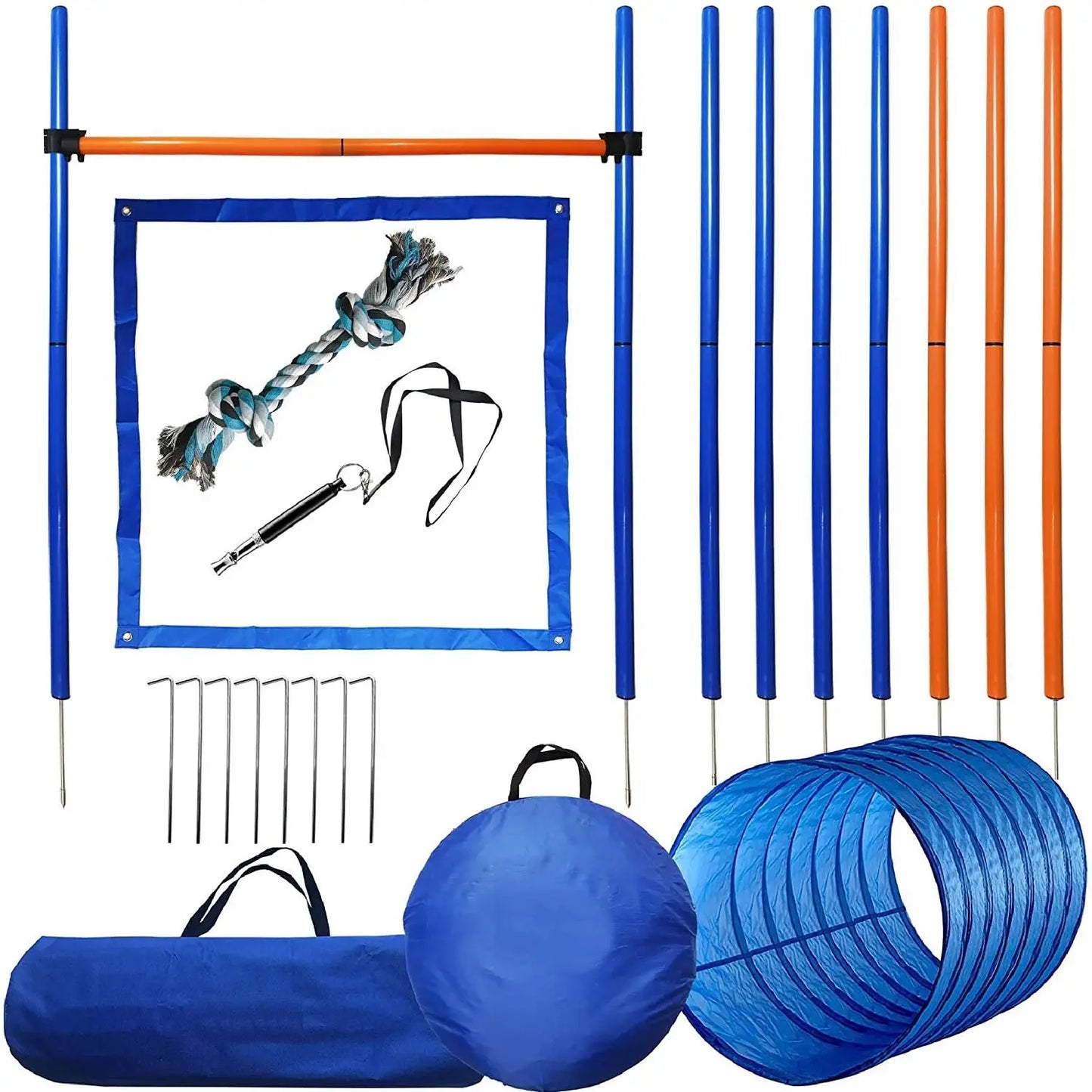 Pet Dog Agility Equipment Set Kit Obstacle Training Kit Dog Agility Rods Jump Running Hurdle 7pcs Poles 60cm Dia Tunnel Trainer