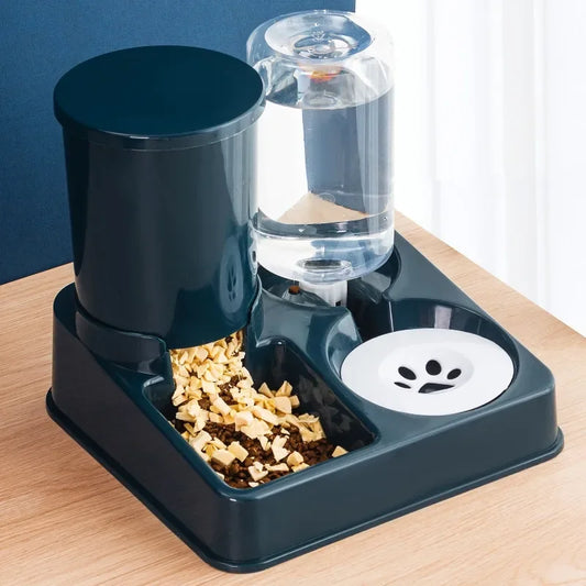 Automatic Cat Feeder Water Dispenser Set, 2 In 1 Tilted Pet Food And Gravity and Waterer.Training